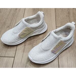 CHILDRENS PLACE Girls 13 White Silver Holographic Running Sneaker Shoes No Laces